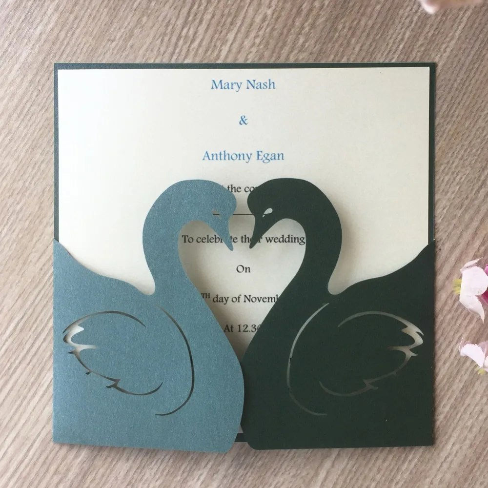 

20pcs/lot Hollow Laser Cut Sample Swans Pattern Wedding Invitation Cards Engagement Invitations Valentine's Day Blessing Card