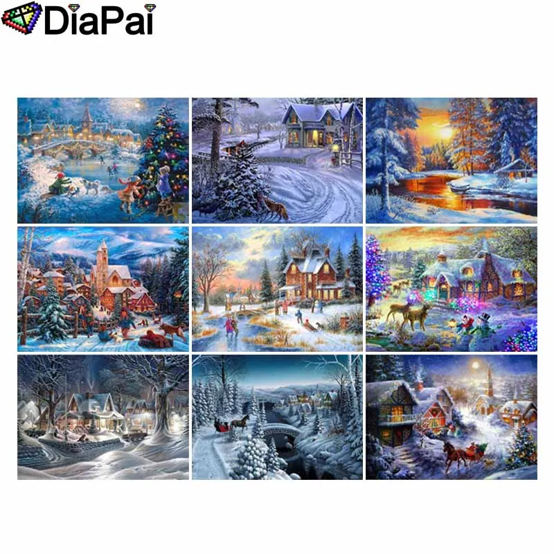 

DIAPAI 100% Full Square/Round Drill 5D DIY Diamond Painting "House snow scene" 3D Embroidery Cross Stitch Home Decor