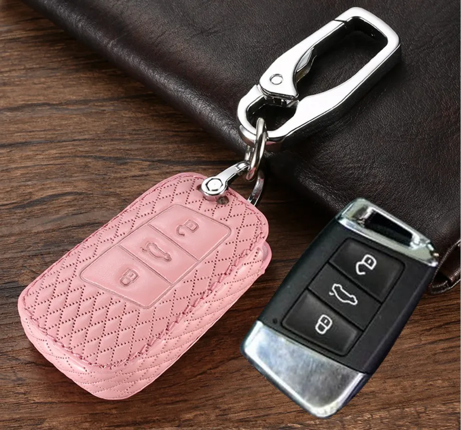 Автомобильный кожаный чехол для ключей VW MK7 Tiguan Bora Golf R Passat Caddy Seat Altea Alhambra Ibiza Skoda