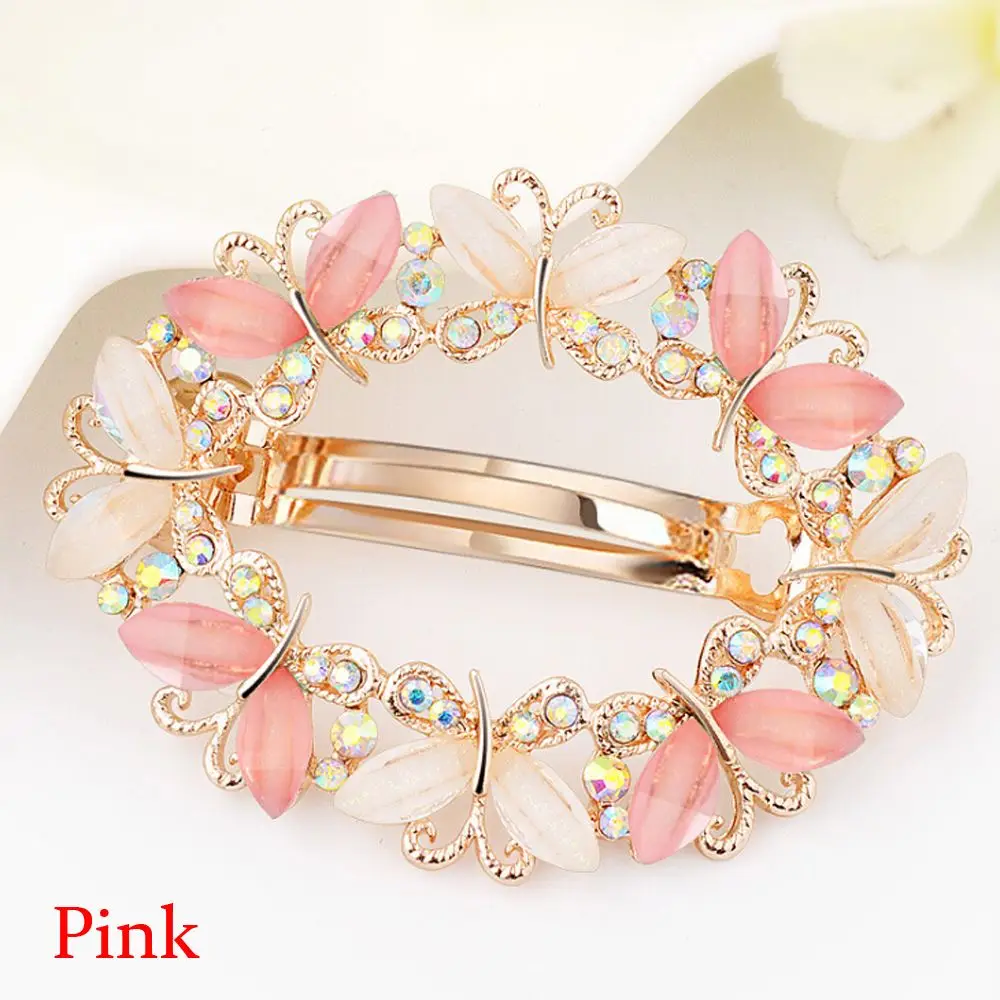 Pink HOOH модные заколки-бабочки, заколки для волос, хрустальные стразы, заколки для волос в цветочек для девочек, аксессуары для волос для женщин - Цвет: Pink