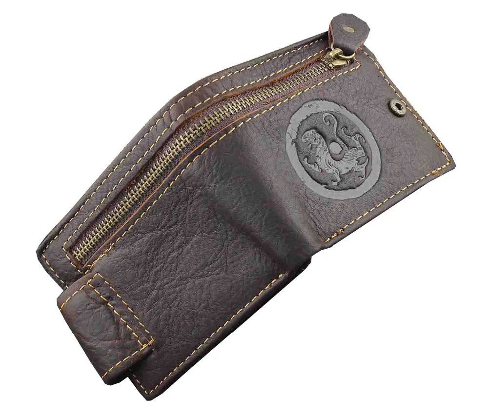 Мужской Байкерский винтажный кошелек из искусственной кожи на молнии с