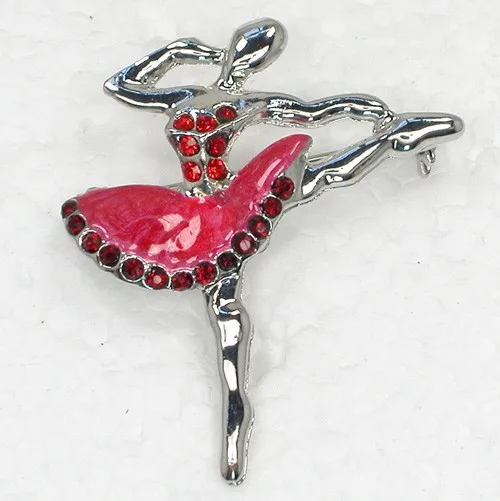 

Red Rhinestone Enamel Ballet dancer Pin brooches C494 C