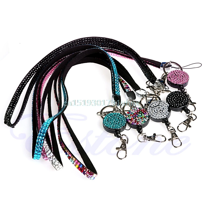 Выдвижной ID Badge Reel Crystal Стразы держатель для ключей телефона|neck lanyard|key neck holderrhinestone