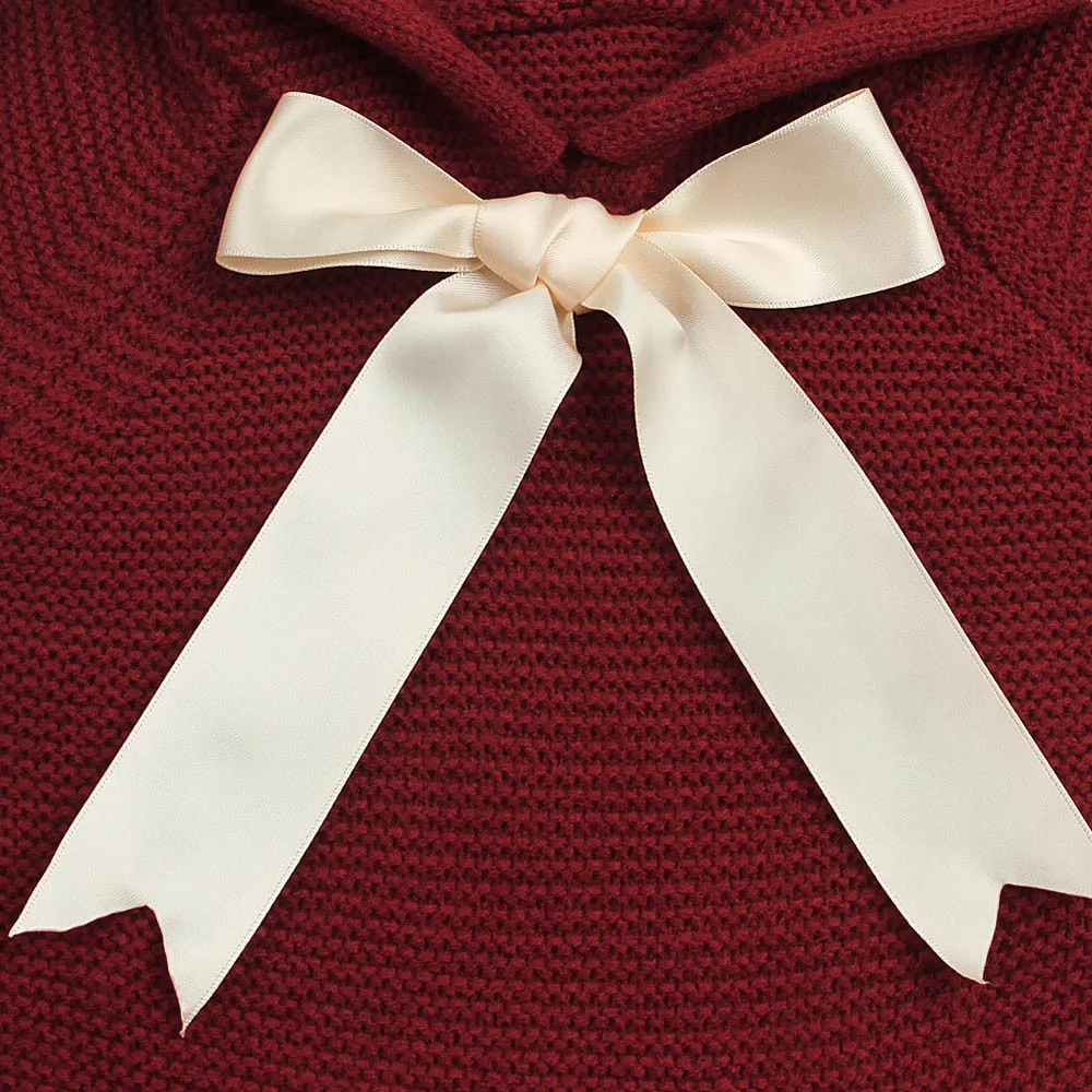 Winter Newborn Red jacket Infant Baby Boys Girls Bow Tassel Knitted Long Sleeve Hooded Tops Sweater Outfits Fringed hooded
