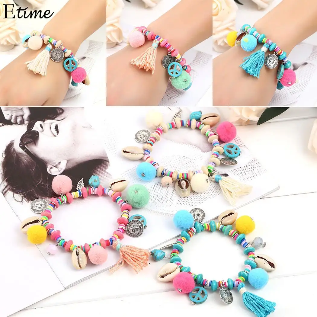 Fanala женские браслеты в виде ракушки браслет с кисточкой разноцветный плюш