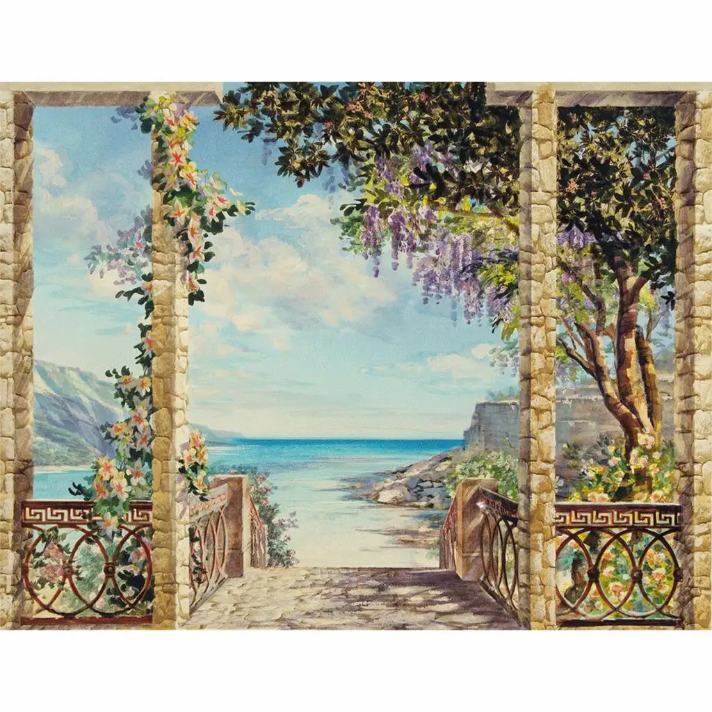 Allenjoy Vintage garden sea sunshine flower painting photocall photographic background fund photography studio funds | Электроника