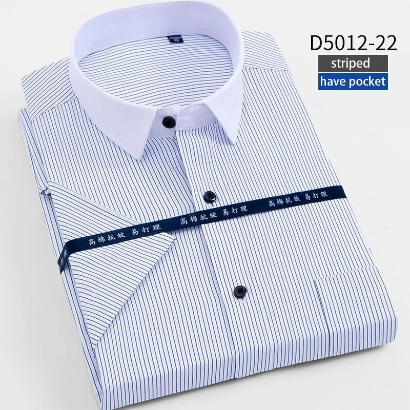 D5012-22 Lang men g мужские рубашки для работы Брендовые мужские рубашки с коротким рукавом в полоску из саржи белые мужские рубашки официальные мужские рубашки в деловом стиле - Цвет: D5012-22