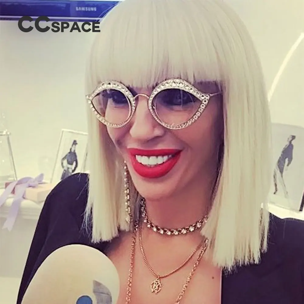 CCSPACE Кристалл кошачий глаз, декоративные солнцезащитные очки, овальная металлическая оправа, женские Брендовые очки, дизайнерские женские очки с защитой от ультрафиолета 45273