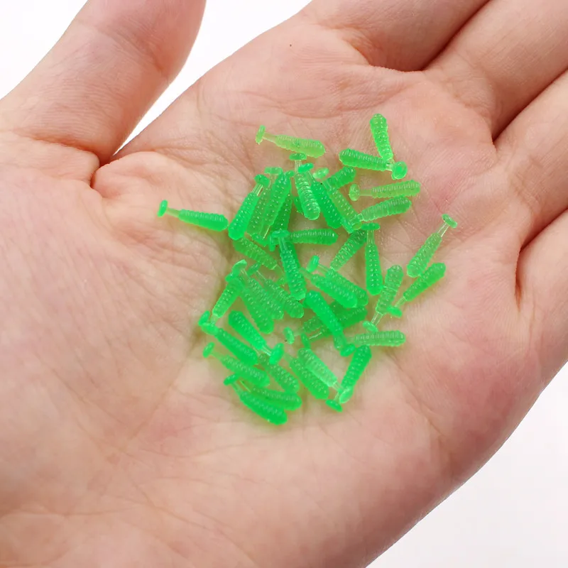 green Новинка, шт, 10 мм, маленькие рыболовные снасти с Т-образным хвостом, черви для приманки, мягкие приманки, искусственные приманки для ловли карпа, приманка для подледной рыбалки - Цвет: green