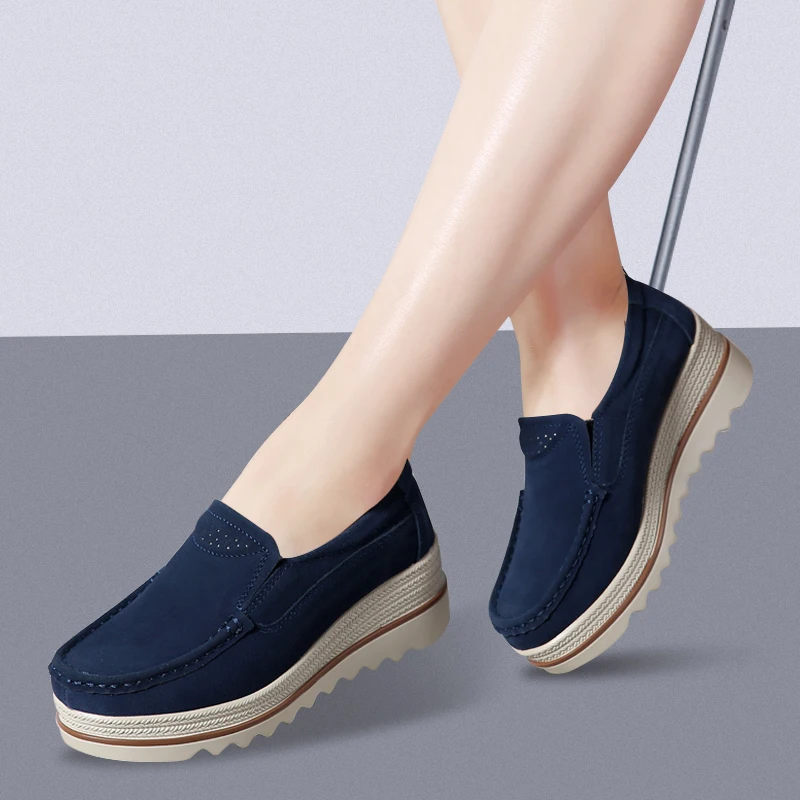 Замшевые женские кроссовки на платформе без шнуровки плоская подошва толстый