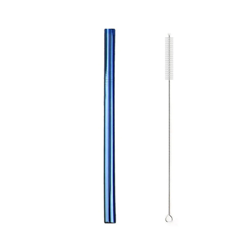 Blue 215x12mm Диаметр 12 мм многоразовые соломинки для коктейля 304 из нержавеющей стали прямые сок металлические соломинки изогнутый прямой с кистью бар 1 шт - Цвет: Blue 215x12mm