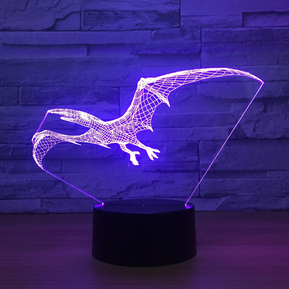 Летающий Динозавр Дракон 3D лампа USB светодиодный светильник животных Птерозавр