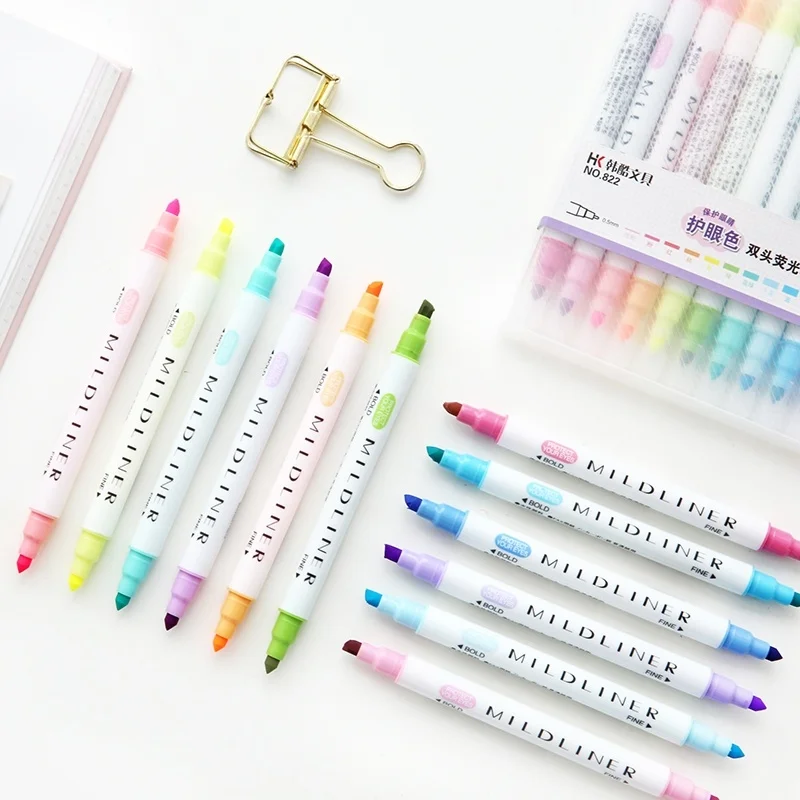 12 видов цветов/коробка Милая двойная головка флуоресцентная ручка Mildliner Highlighters