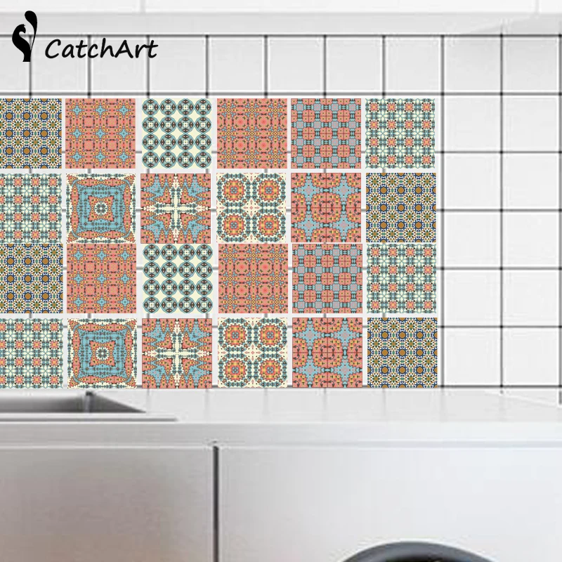 

Retro Mosaic Tiles Morocco Style Waterproof Self-adhesive Wall Sticker Anti-Oil Wallpaper Color Kitchen Bathroom 20x100cm
