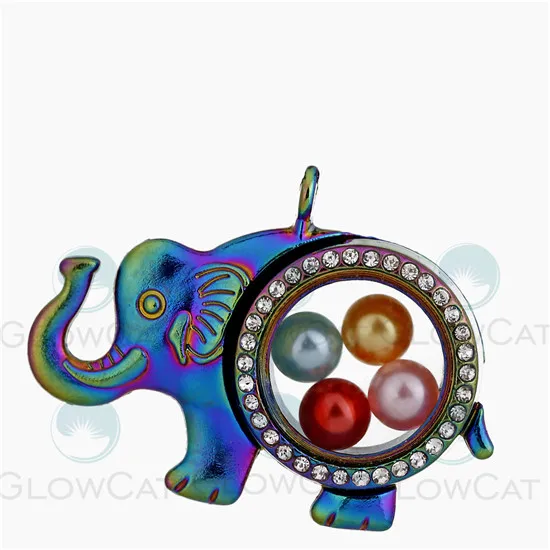 C1490 elephant Радужные плавающие Стразы с памятью, медальон, подвеска, 8 мм, жемчужная клетка, фото, подвески, подвеска со стальной цепочкой, ожерелье или нет - Окраска металла: C1490 elephant