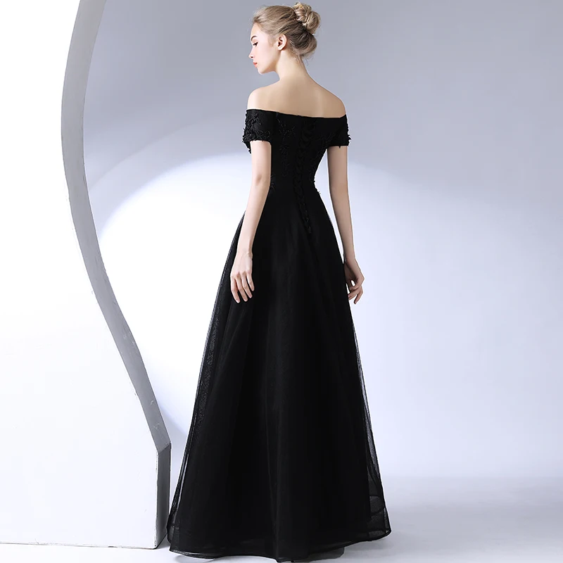 JaneVini 2018 Black Tulle Bridesmaid Dresses A Line Boat Neck Lace Applique Beaded Backless Floor Length Vintage Long Prom Gowns | Свадьбы и