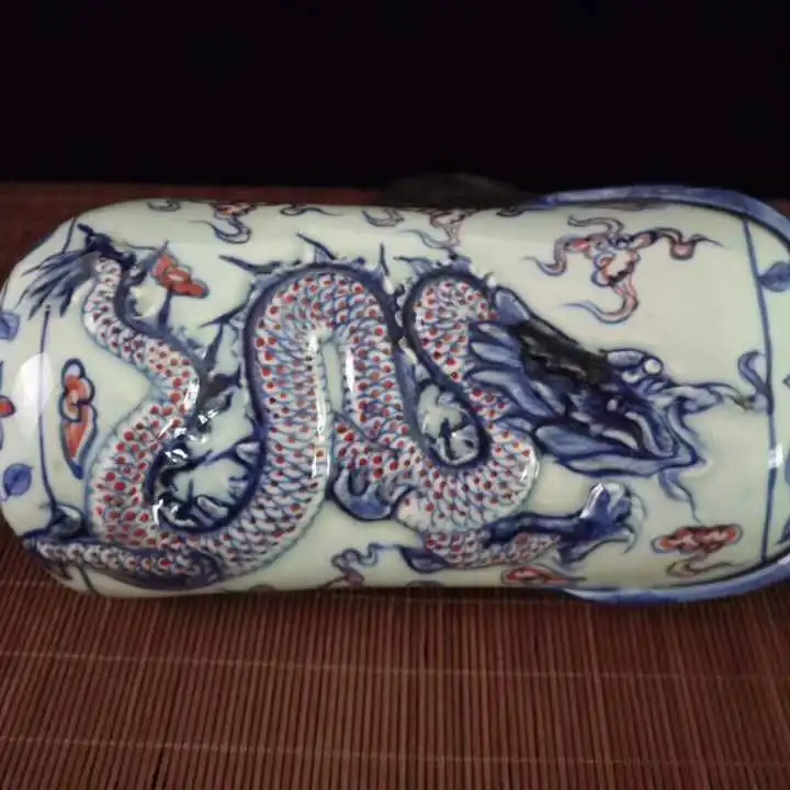 

Exquisite Chinese old-style blue and white porcelain dragon auspicious pillow