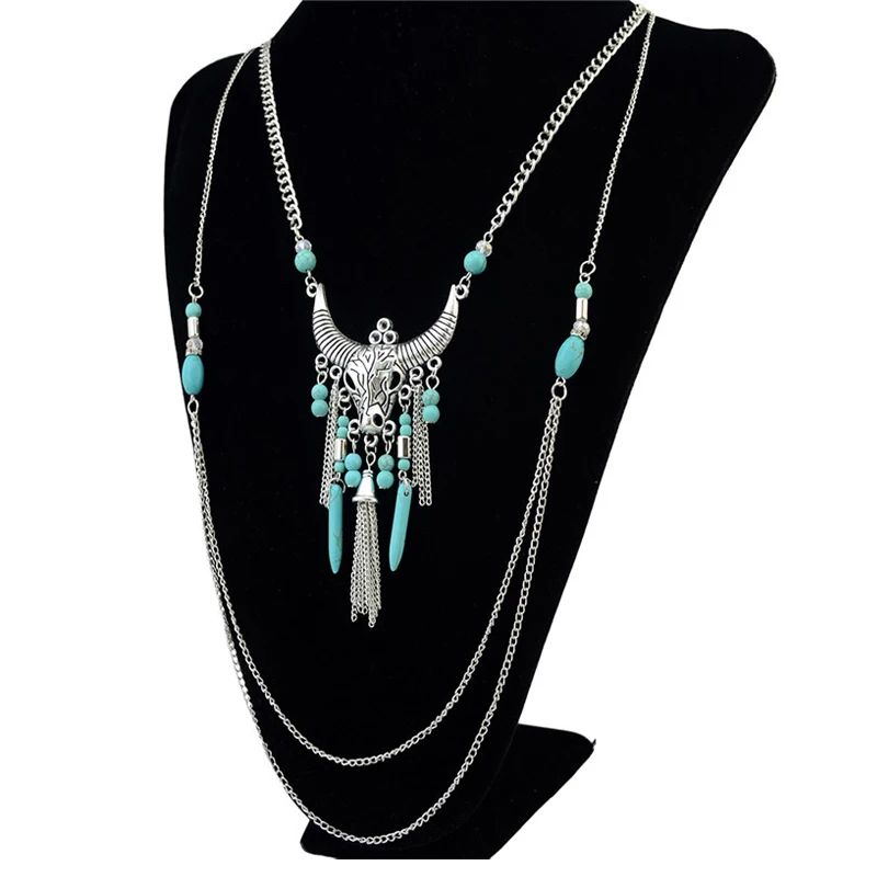Длинное ожерелье с кисточками массивные ювелирные изделия этнические таурены