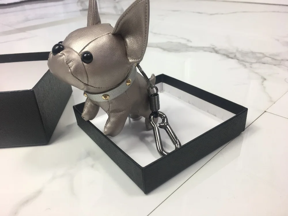 Bulldog Keychain Pu Leather France Bulldog Keychain Handbag Animal Dog Keyring Holder Bag Charm Trinket Bulldog Bag Accessories