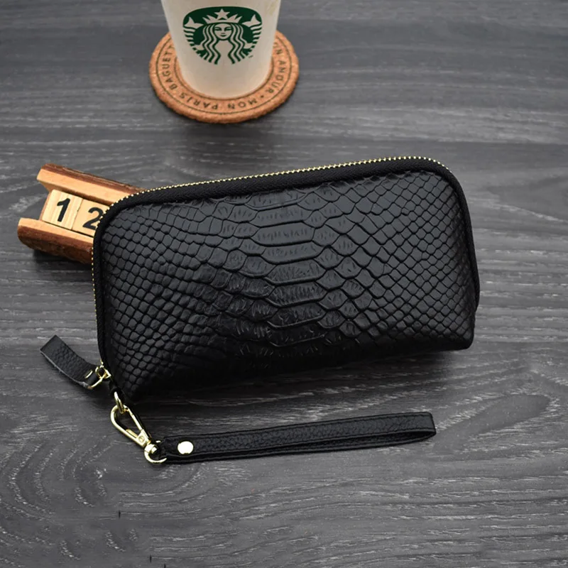 Black Make up Bag Натуральная кожа женская косметичка Змеиный женский клатч косметичка первый слой воловья кожа косметичка Хранение Кошелек - Цвет: Black Make up Bag