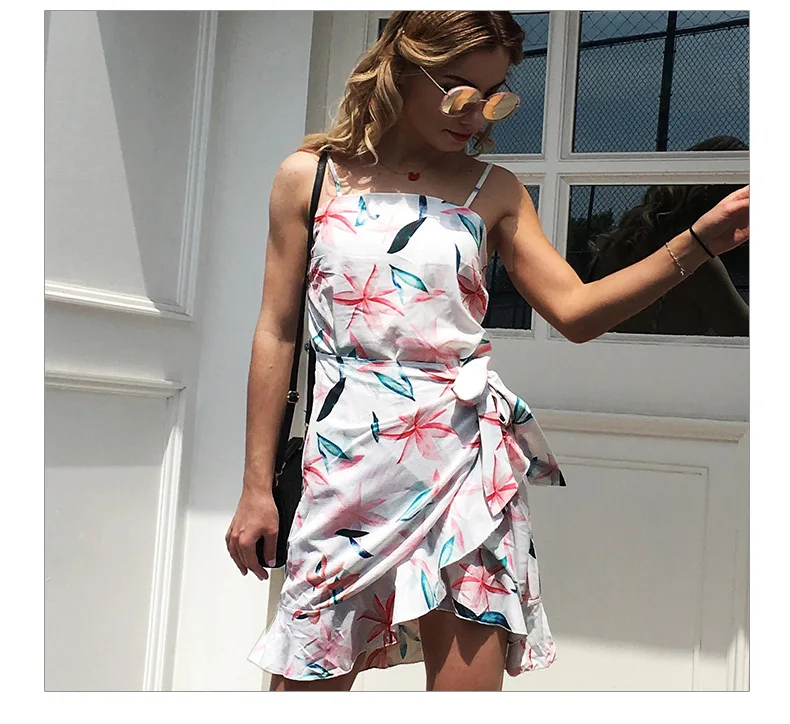 Пляжное летнее платье с принтом женское мини-платье на бретелях асимметричными