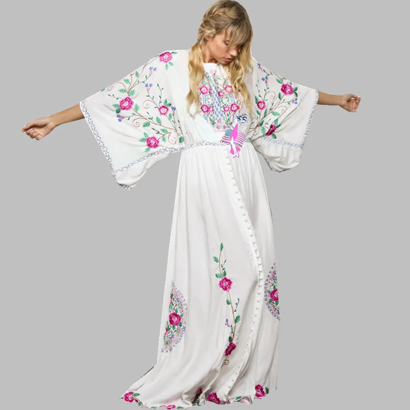 Женское пляжное длинное платье HAMALIEL белое однобортное Платье Бохо с цветочной