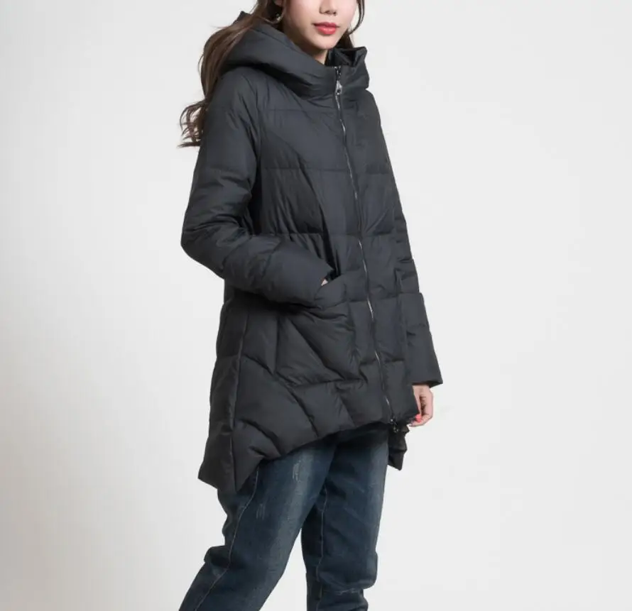 Зимнее пальто А-силуэта Длинная женская пуховая куртка с капюшоном зимнее