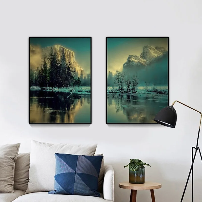 

Forest Lake Canvas Painting Sunset Landscape Posters and Prints Nordic Decoration Home Wall Art Pictures for Living Room Decor