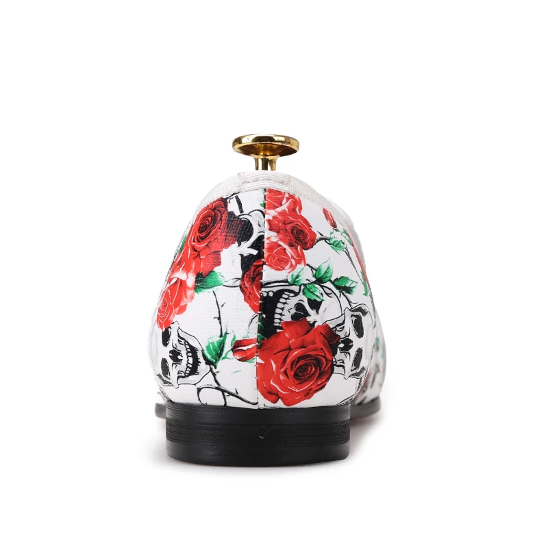 Piergitar 2017 New style Skull and Flowers Prints white color men shoes Fashion smoking slipper Wedding Party men's loafers | Обувь