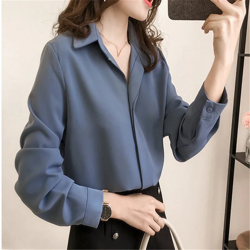Women Shirts Chiffon Blouse Korean Woman Long Sleeve for White Shirt Plus Size Tops Blouses Female Ladies Top |