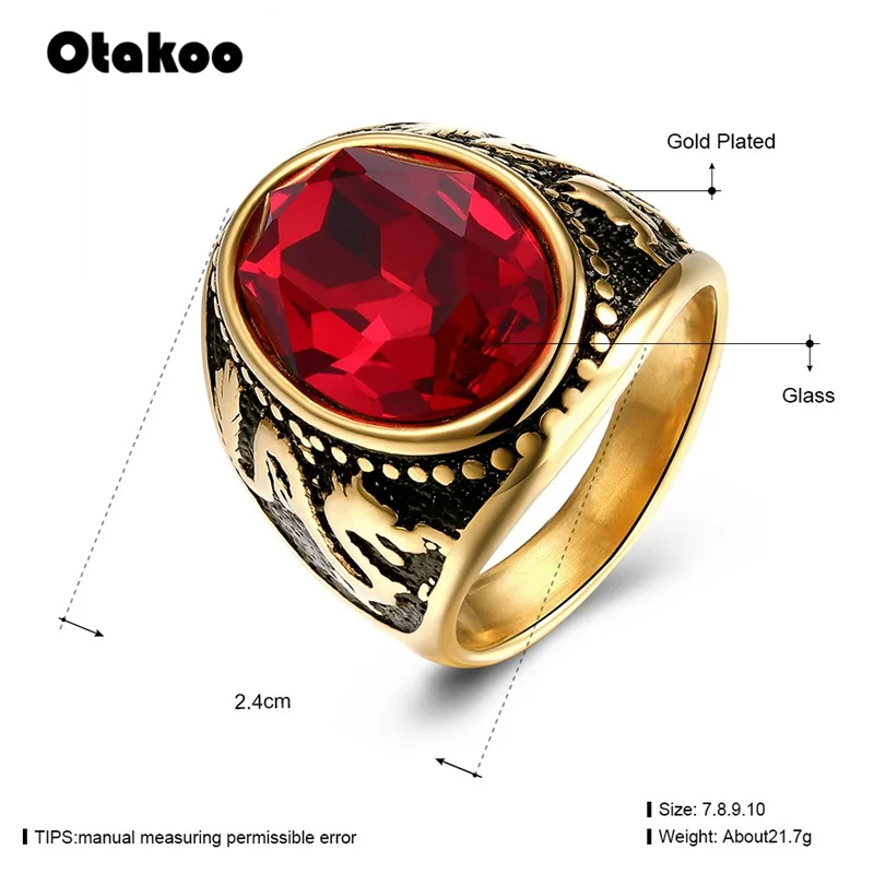2018 мужское кольцо из нержавеющей стали золотого цвета с красным чешским камнем
