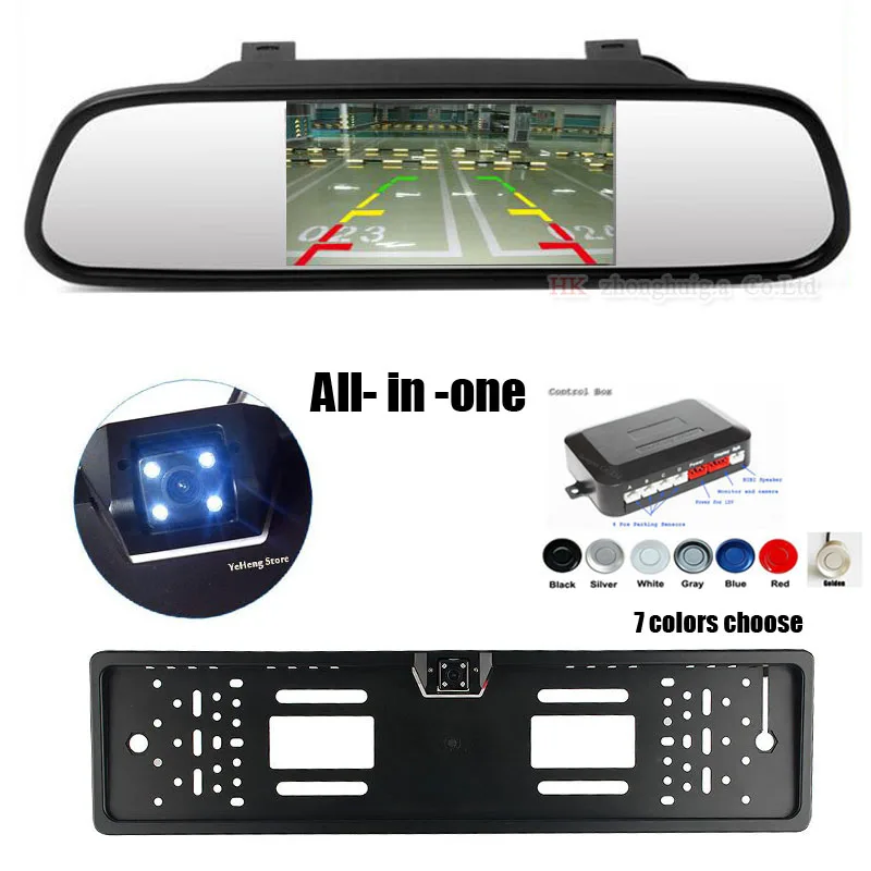 3 IN1 4.3 Inch HD Car Rear View LCD Mirror Monitor +Rearview Reverse Backup Camera+Video Parking Radar Sensor System,Free ship