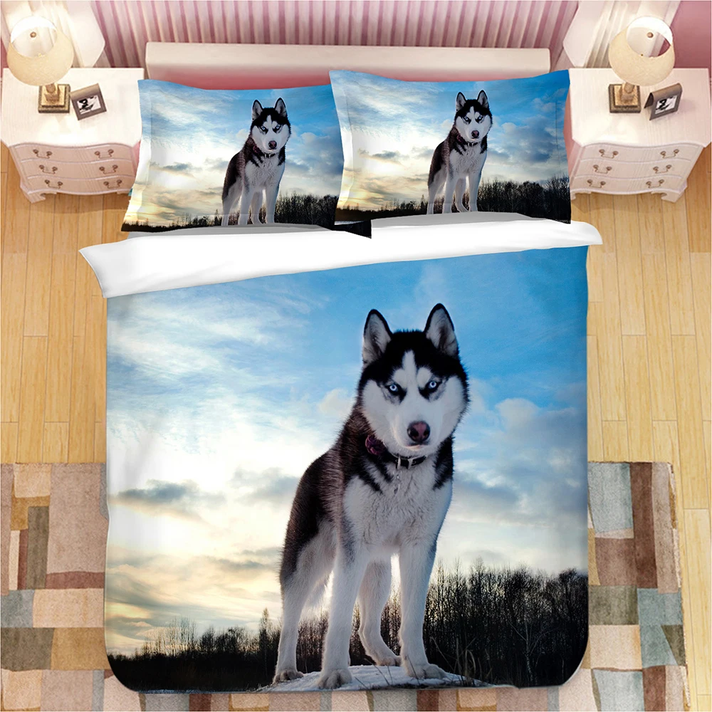 Siberian husky 3d печать постельных принадлежностей плед королевского размера Чехлы для