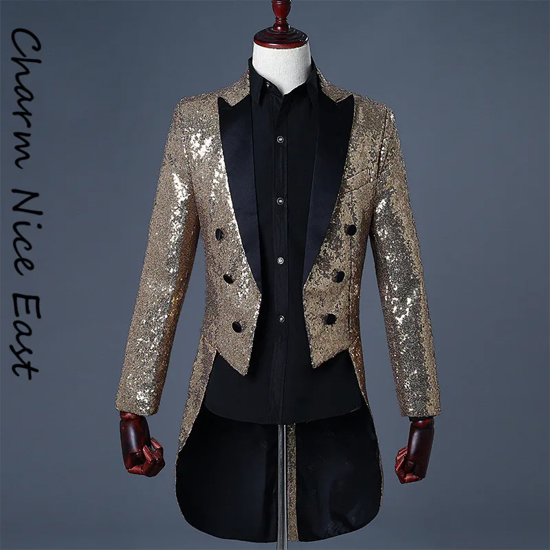 Смокинг с блестками для мага мужчин театральное платье ночного клуба бара хоста