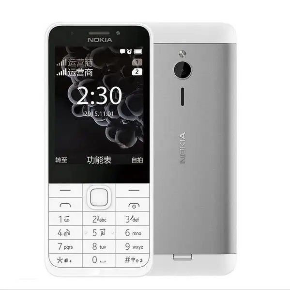 Nokia 230 разблокированный GSM 2," Dual SIM 2MP 360P одноядерный дешевый мобильный телефон Восстановленный мобильный телефон