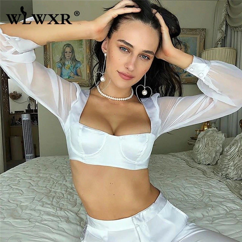 WLWXR Повседневный бандажный облегающий атласный сексуальный укороченный топ