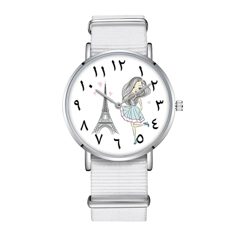 Meisjes Horloges многоцветные полосы нейлон группа Arabische Cijfers Vrouw Dames клок Voor Vrouwen