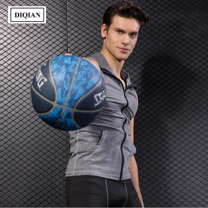 Фитнес жилет с капюшоном DIQIAN для мужчин, высокоэластичная плотно облегающая беговая куртка, жилет для бодибилдинга, спортивная одежда для тренировок в спортзале.