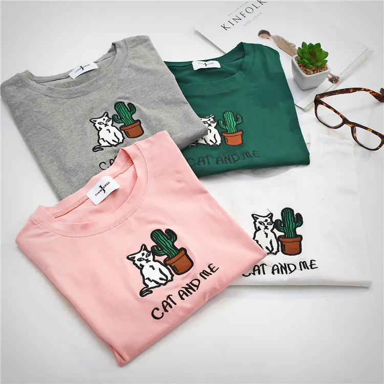 Футболка в стиле Харадзюку женская футболка Корейском с вышивкой виде милого