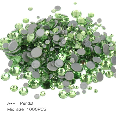 Peridot Разноцветные прозрачные стразы высокого качества A++ с горячей фиксацией, SS6-SS30, 1000 шт./партия, стразы и камни для роскошного платья - Цвет: Peridot