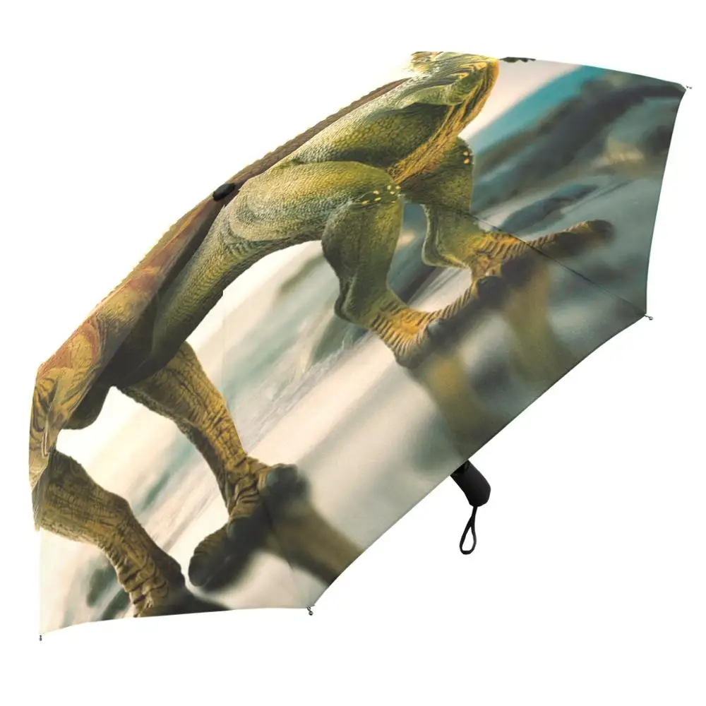 3D Printed Dinosaur Umbrella Wind Resistant Three Folding Automatic Rain Women Outdoor Sun Protection Male | Дом и сад