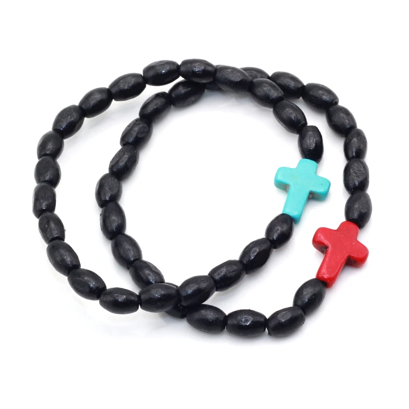 6 мм овальные черные коричневые деревянные бусины с красным и голубой бирюзовый