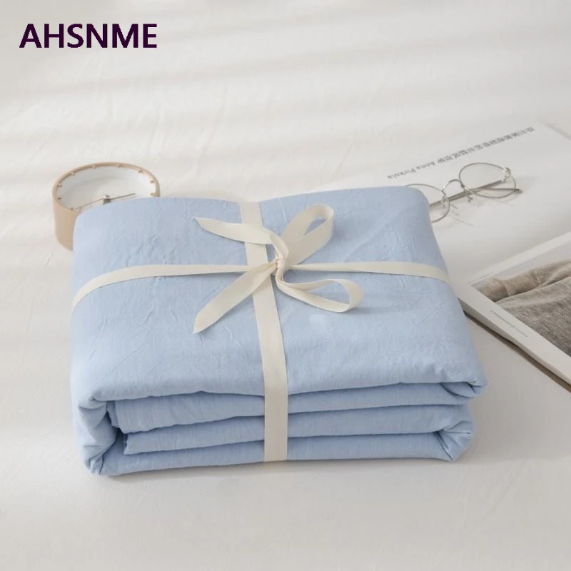 AHSNME, хлопок, простыня, супер мягкая, parure de lit, холодный летний, простой светильник, синяя простыня, 90x200/120x200/180x200 см