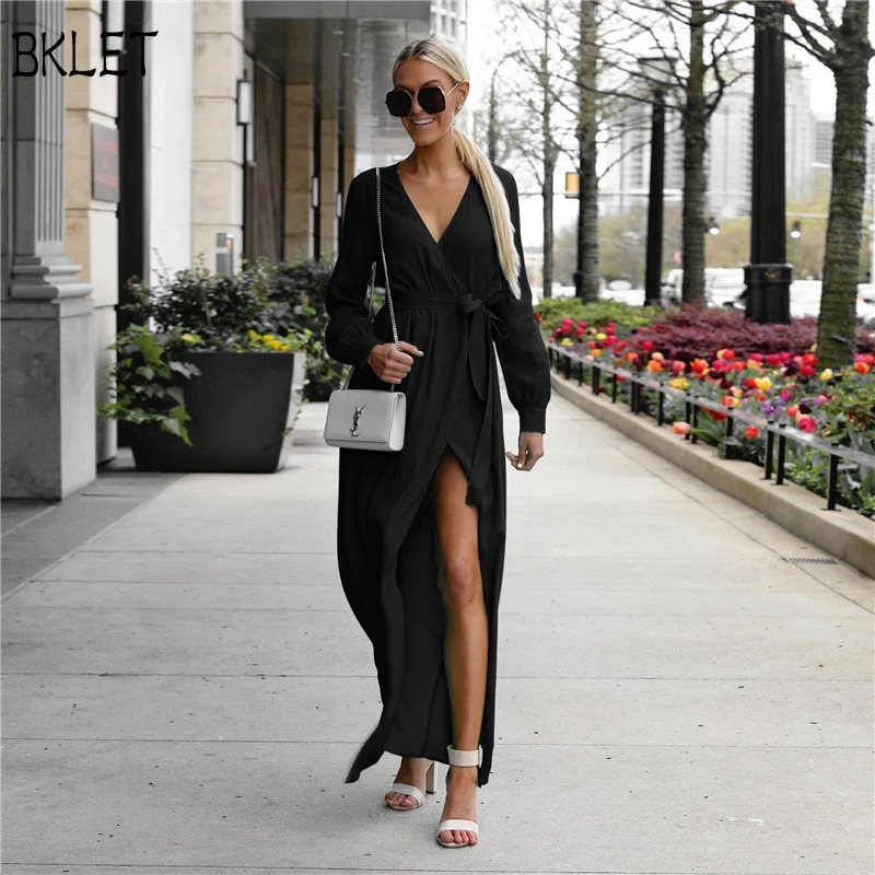 Женское сексуальное платье с разрезом осень 2018 женские осенние Новые