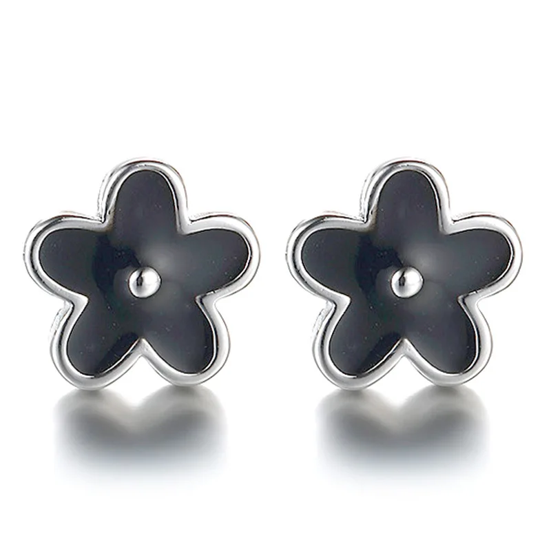 

Promotion 925 Sterling Silver Fashion Black Plum Flower Stud Earrings Jewelry Women Birthday Gift Drop Shipping Anti Allergy
