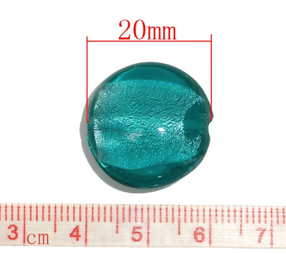 DoreenBeads 20 Голубой плоский круглый фольга стеклянные бусины лэмпворк 20 мм(B06919), иу