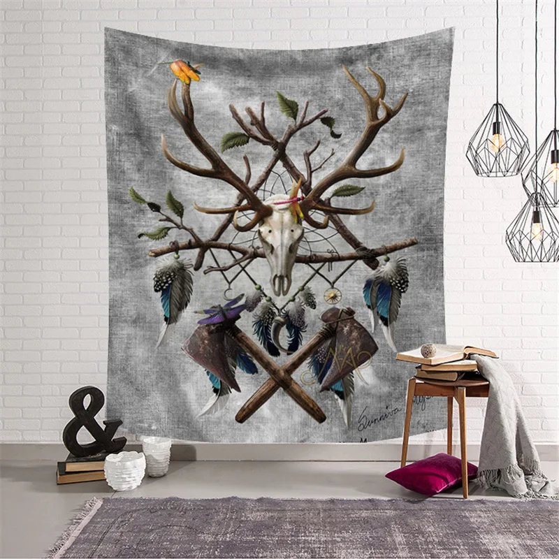 Волчий дух культура Сова олень рога напечатанный гобелен искусство живопись