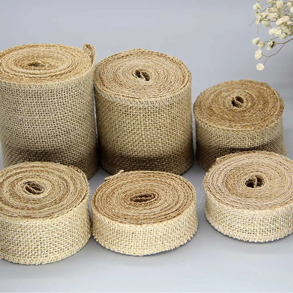 

2yards/roll Jute Burlap Ribbon Natural Hemp Ribbon DIY Bag Material Wedding Party Crafts Decorative Gift Warrping