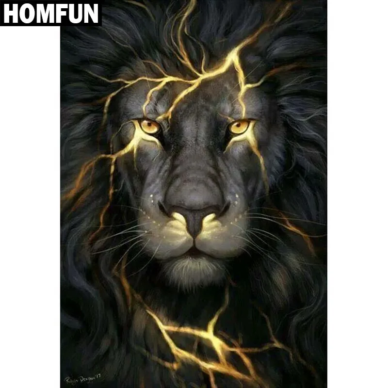HOMFUN Full Square/Round Drill 5D DIY Diamond Painting &quotAnimal lion&quot Embroidery Cross Stitch Home Decor Gift | Дом и сад