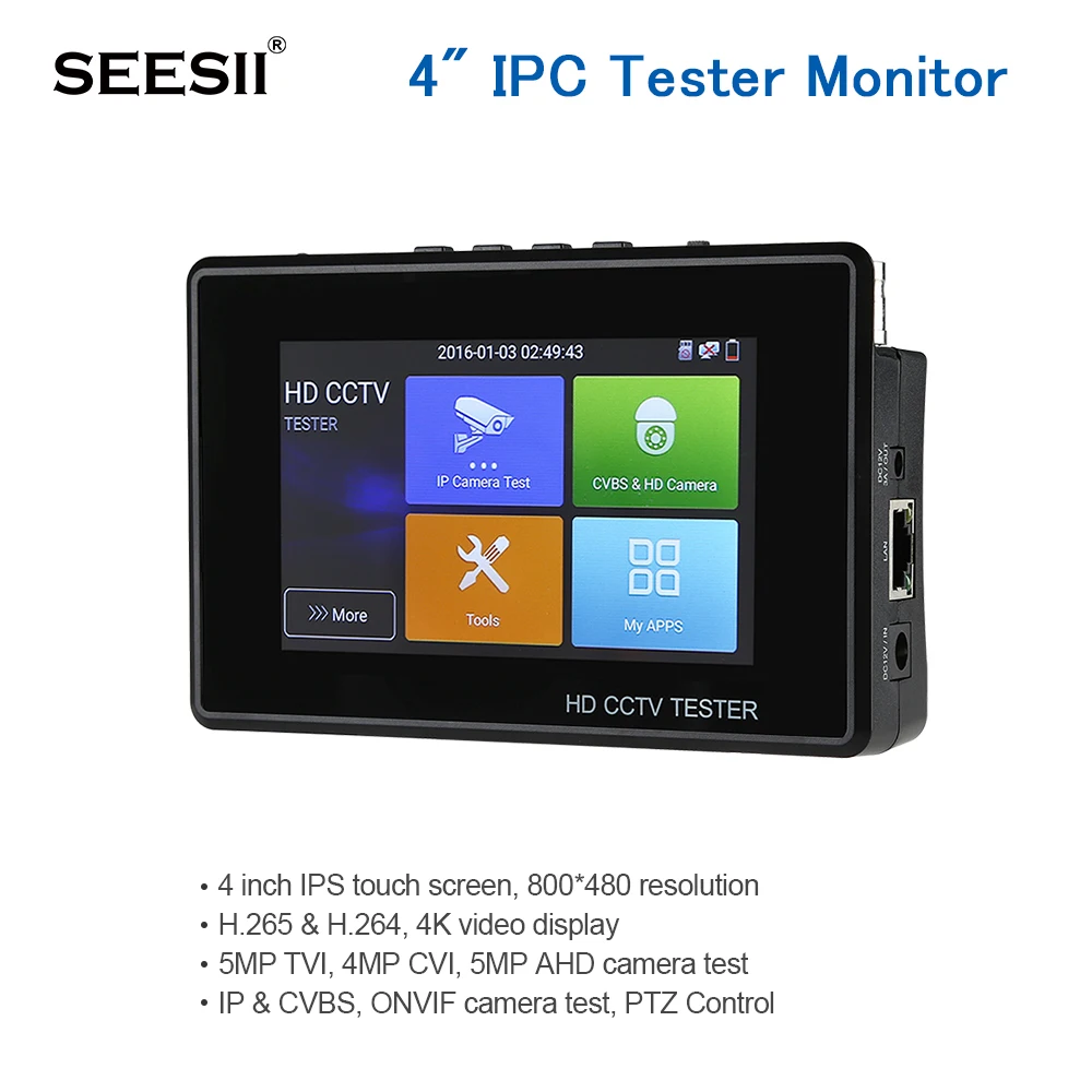 Тестер 4 &quotIPC монитор 8 Мп TVI CVI AHD тестер 4K камеры безопасности HD H.265 PTZ контроль ONVIF